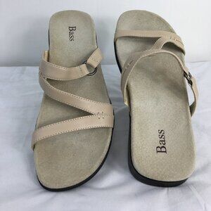 Bass Women's Tan Leather Strappy Slip-On Sandals Size 8.5 EXCELLENT Condition